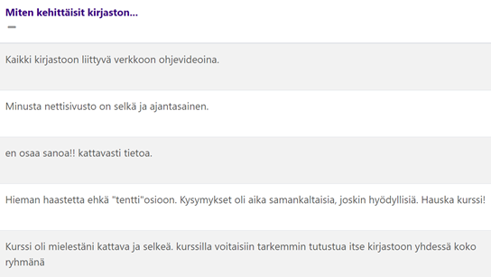 Kuva: Verkkokurssin suorittaneiden kehittämisehdotuksia ja palautteita