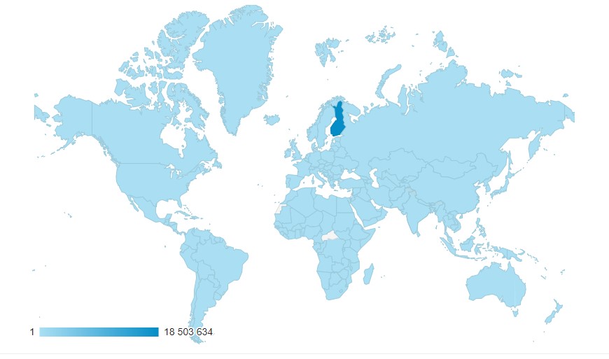 Kuva 3. Theseuksen käyttäjien geografinen jakautuminen vuonna 2018